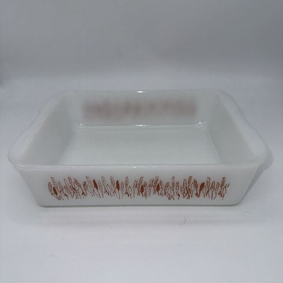 VTG White Ceramic Baking Dish with Copper‎ Wheat Pattern Farmhouse Kitchen Decor - Picture 5 of 14